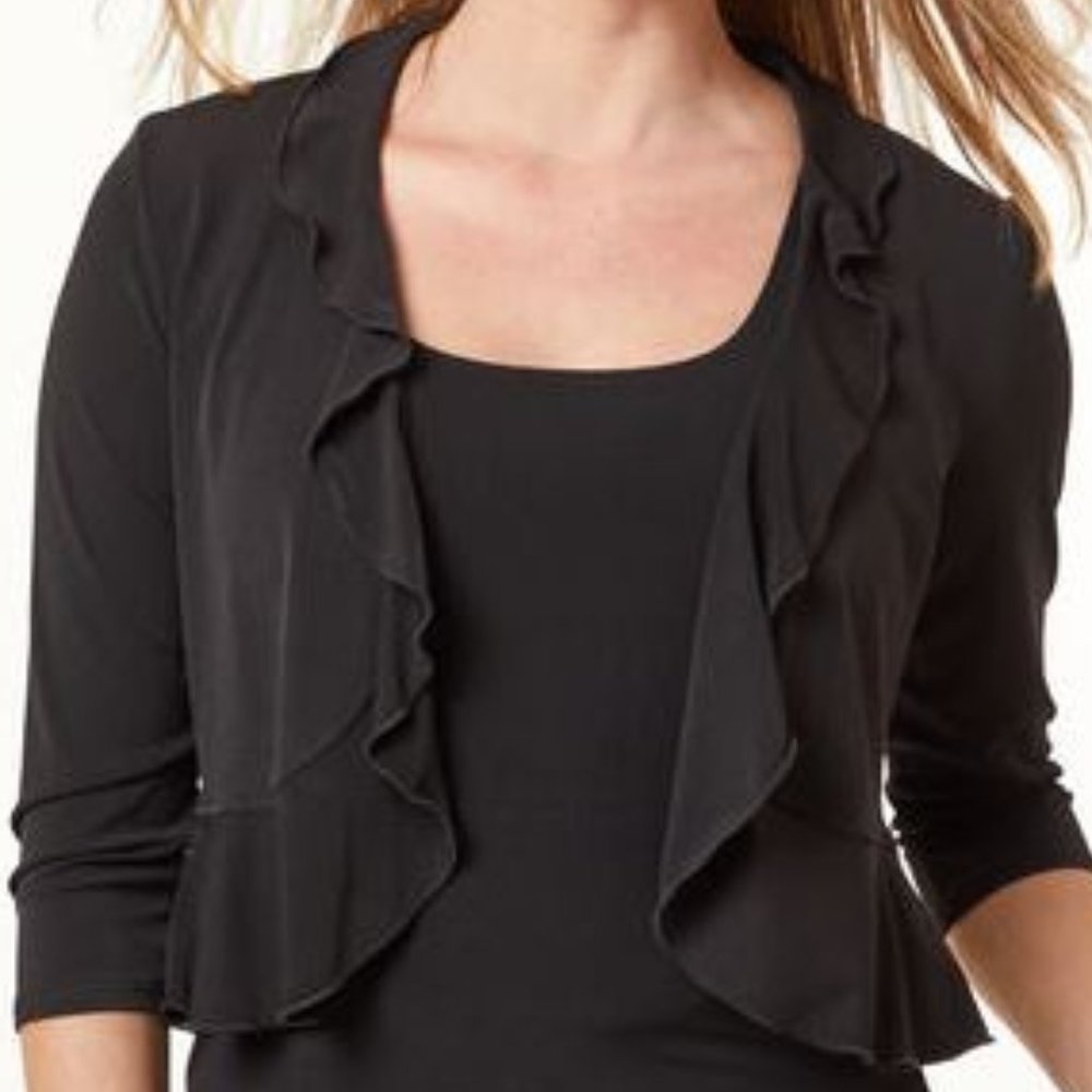 NEW cleo Black Ruffle-Sleeve Open Shrug, M - Picture 4 of 8